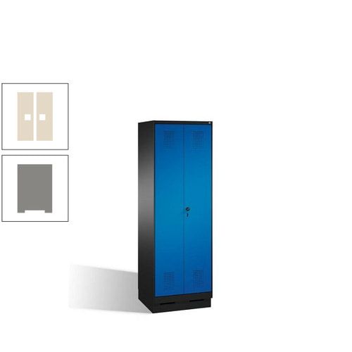 Doppel-Spind, Doppeltüren, Garderobenschrank mit Sockel, 2 Abteile a 300 mm, Korpus anthrazitgrau, Tür anthrazitgrau, 1.800 x 600 x 500 mm (HxBxT)