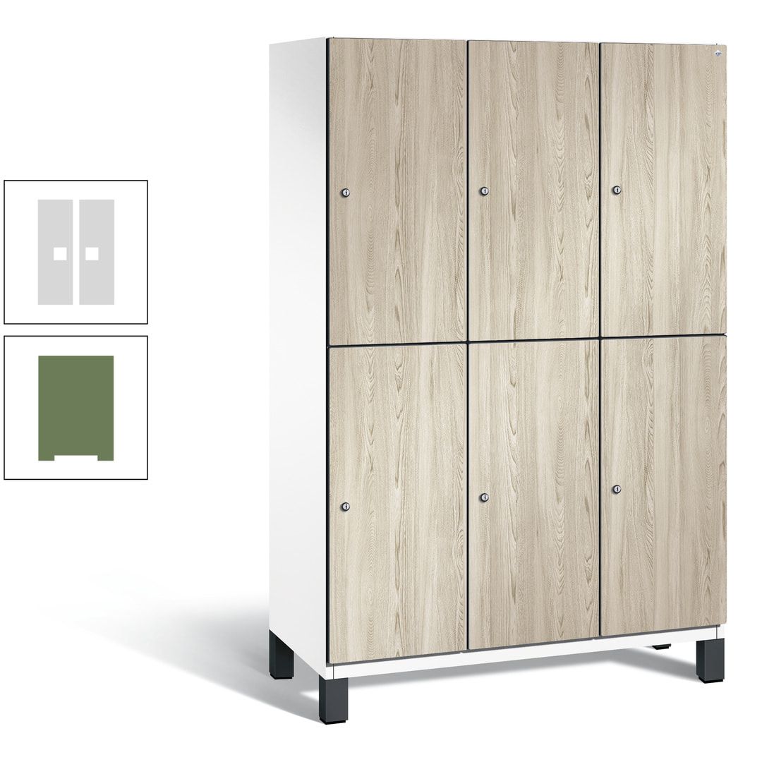 Fächerschrank, Garderobenschrank, mit Füßen, 3 Abteile, 1.980 x 1.200 x 525 mm (HxBxT), Korpus anthrazitgrau, Tür Donau-Ahorn