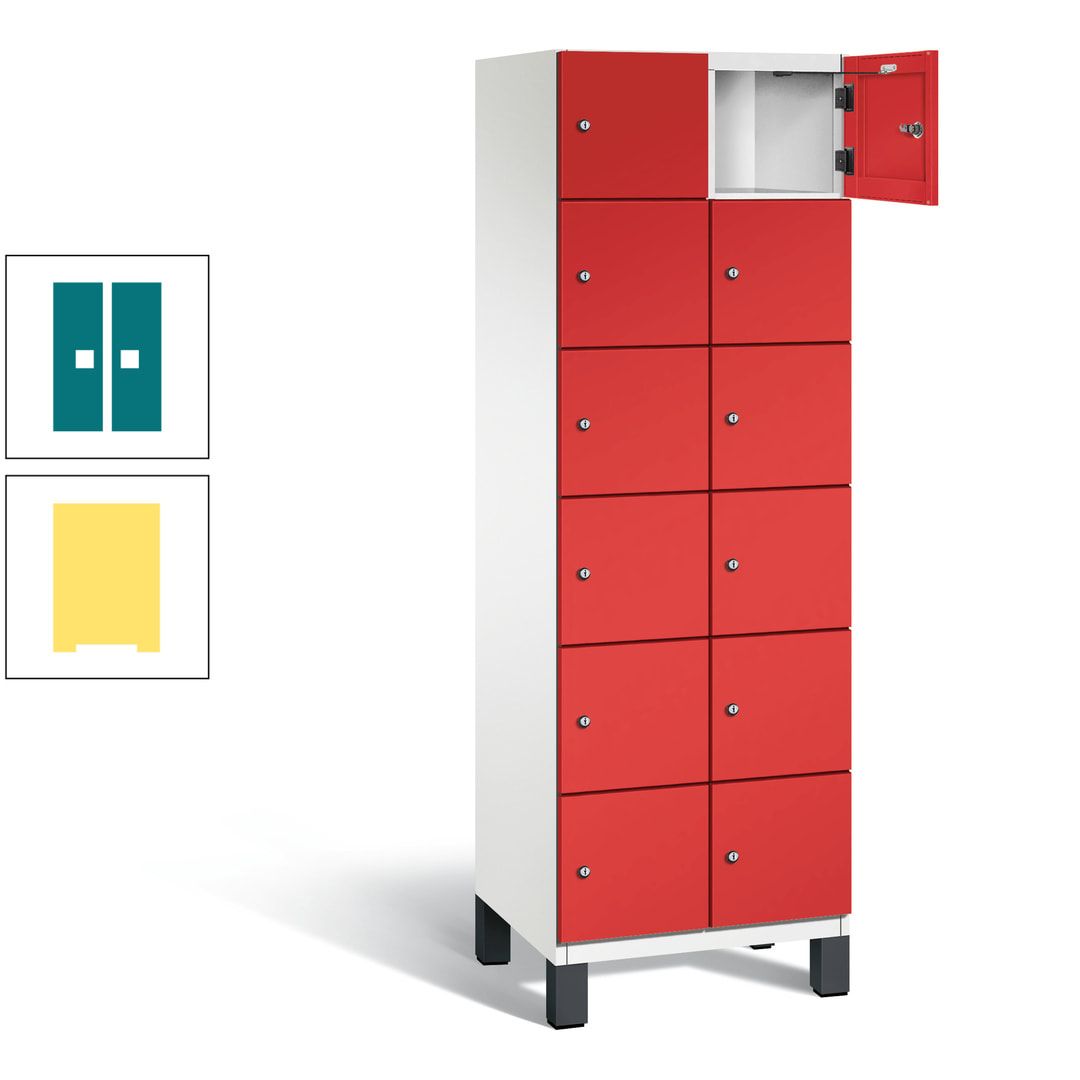 Fächerschrank, Stahlschrank, 12 Fächer, Türöffnungsbegrenzer, Füße, 1.980 x 600 x 525 mm (HxBxT), Korpus anthrazitgrau, Front anthrazitgrau