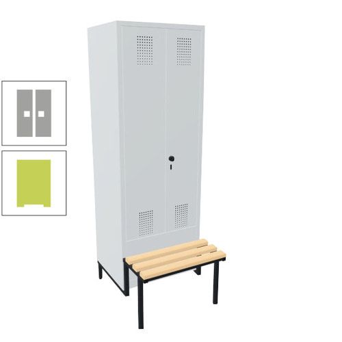 Doppel-Spind, Garderobenschrank, Buche Sitzbank integriert, 2 Abteile a 400 mm, Korpus anthrazitgrau, Tür anthrazitgrau, 1.850 x 800 x 815 mm (HxBxT)