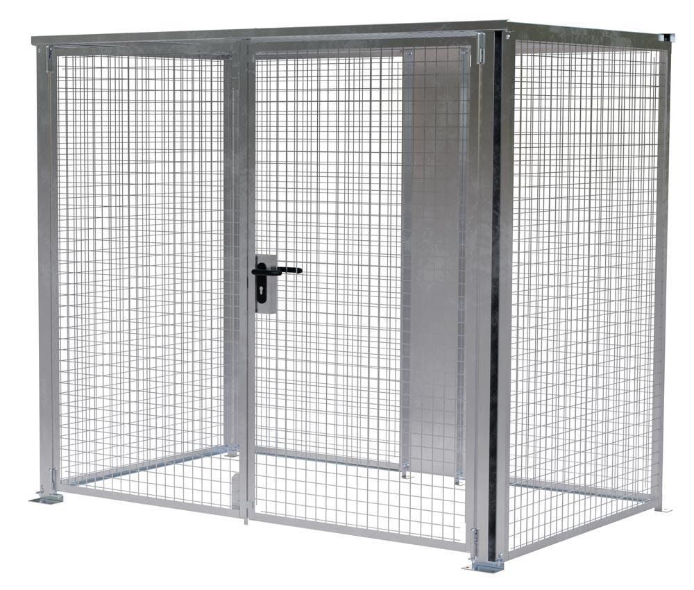 Lagerbox, Drahtgitter, Schutzgitter, vorbereitet für Bodenmontage, feuerverzinkt, Flügeltüren, abschließbar, 2.100 x 2.450 x 1.595 (HxBxT)