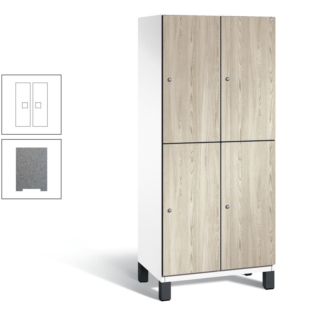 Fächerschrank, Garderobenschrank, mit Füßen, 2 Abteile, 1.980 x 800 x 525 mm (HxBxT), Korpus anthrazitgrau, Tür Donau-Ahorn