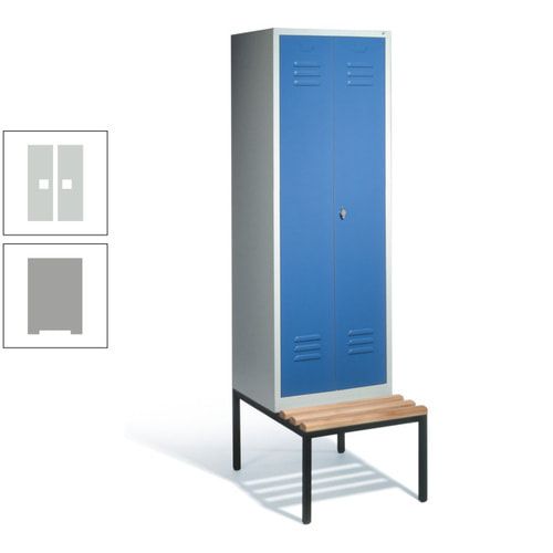 Doppel-Spindschrank, Buche Sitzbank untergebaut, 2 Abteile a 300 mm, Korpus lichtgrau, Tür anthrazitgrau, 2.090 x 610 x 815 mm (HxBxT)