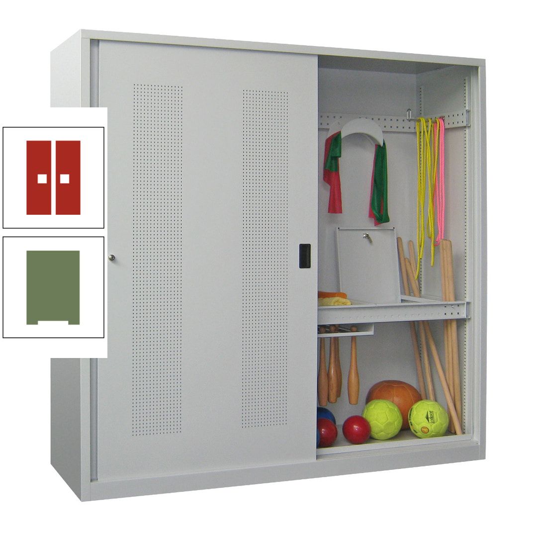 Ballschrank - Schiebetüren mit Lochfeld - Trennwand - 1.950x2.000x600 mm (HxBxT) - anthrazitgrau