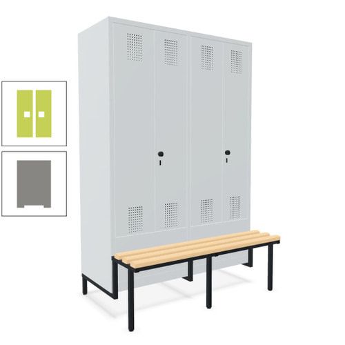 Doppel-Spind, Garderobenschrank, Buche Sitzbank integriert, 4 Abteile 300 mm, Korpus anthrazitgrau, Tür anthrazitgrau, 1.850 x 1.200 x 815 mm (HxBxT)