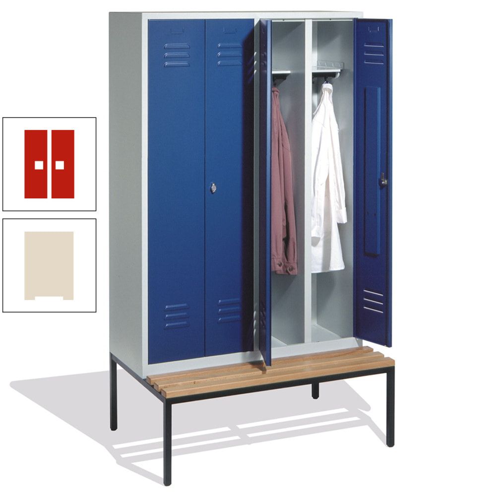 Doppel-Spindschrank, Buche Sitzbank untergebaut, 4 Abteile a 300 mm, Korpus lichtgrau, Tür anthrazitgrau, 2.090 x 1.190 x 815 mm (HxBxT)