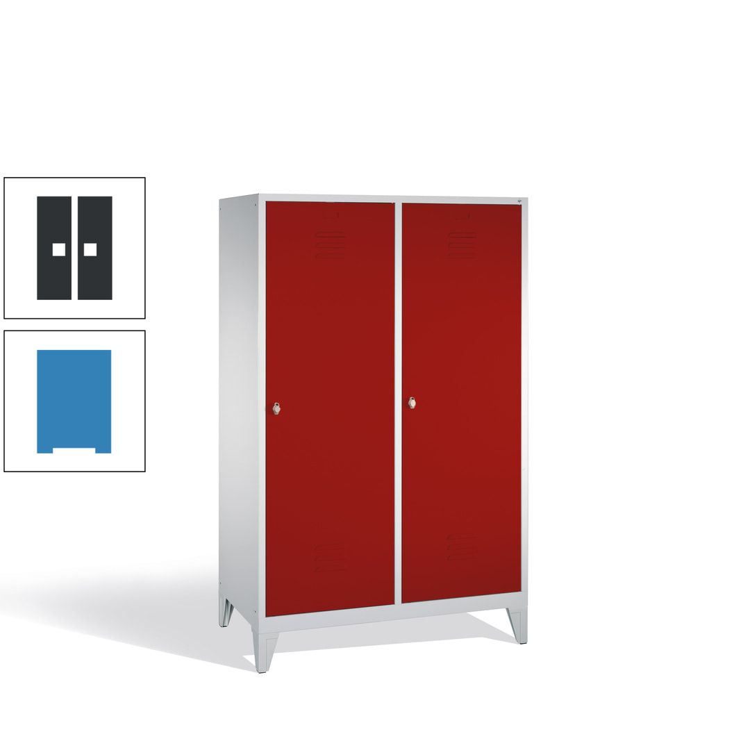 Doppel-Spind mit 2 Großtüren, Garderobenschrank mit Füßen, 4 Abteile a 300 mm, Korpus anthrazitgrau, Tür anthrazitgrau, 1.850 x 1.190 x 500 mm (HxBxT)