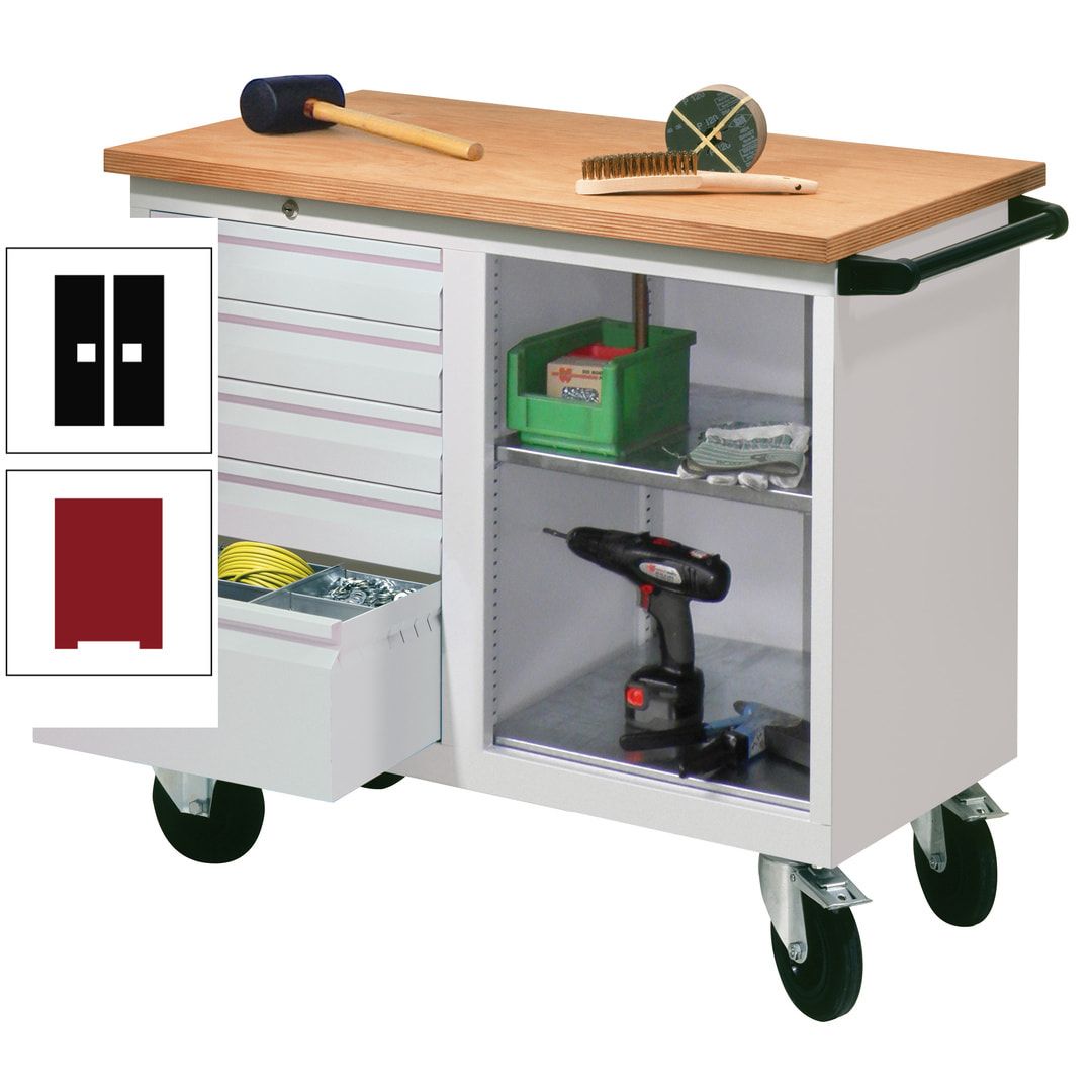 Mobile Werkbank - Werkstattwagen - 915 x 1.090 x 600 mm - 5 Schubladen und Ablagefach - anthrazitgrau
