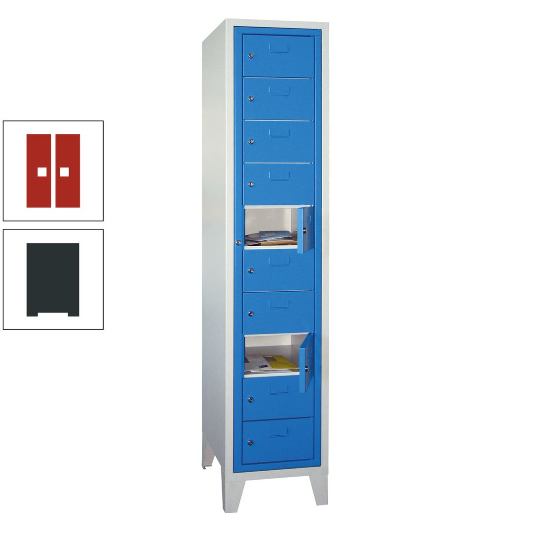 Schließfachschrank - Wäscheausgabeschrank - 10 Fächer a 315 mm - 1.850x400x500 mm (HxBxT) - Füße - Zylinderschloss - anthrazitgrau