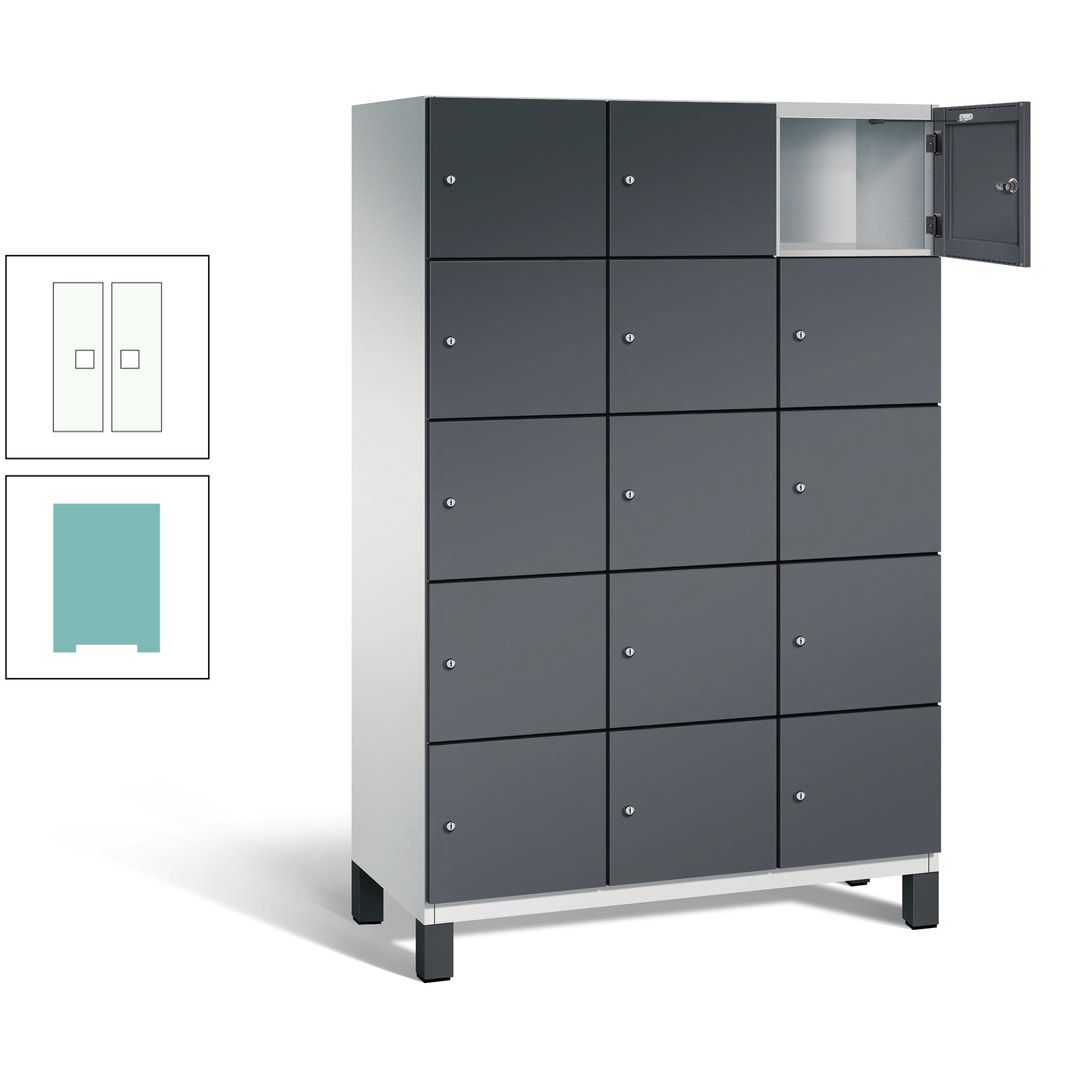 Fächerschrank, Stahlschrank, 15 Fächer, Türöffnungsbegrenzer, Füße, 1.980 x 1.200 x 525 mm (HxBxT), Korpus anthrazitgrau, Front anthrazitgrau