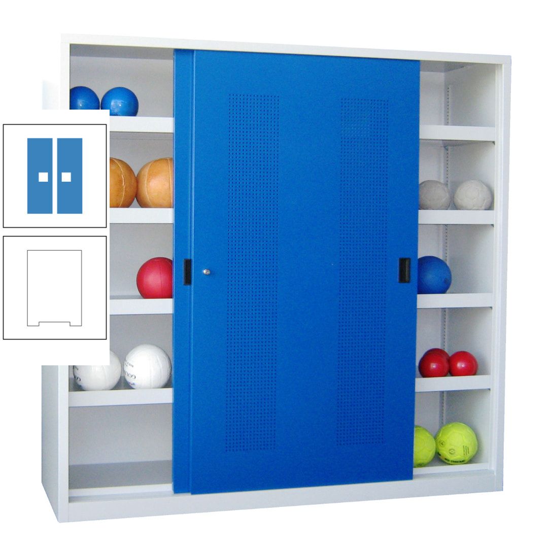 Ballschrank - Schiebetüren mit Lochfeld - Trennwand - 8 Böden - 1.950x2.000x600 mm (HxBxT) - anthrazitgrau
