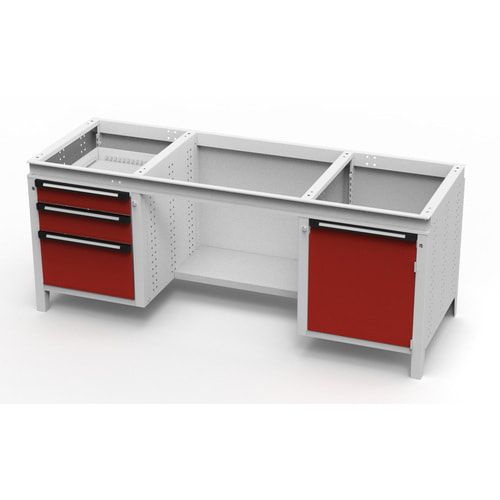 OTTOKIND Werkbank - bündige Arbeitsplatte - 850 x 1.695 x 750 mm (HxBxT) - 3 Schubladen - 1 Schrank - lichtgrau