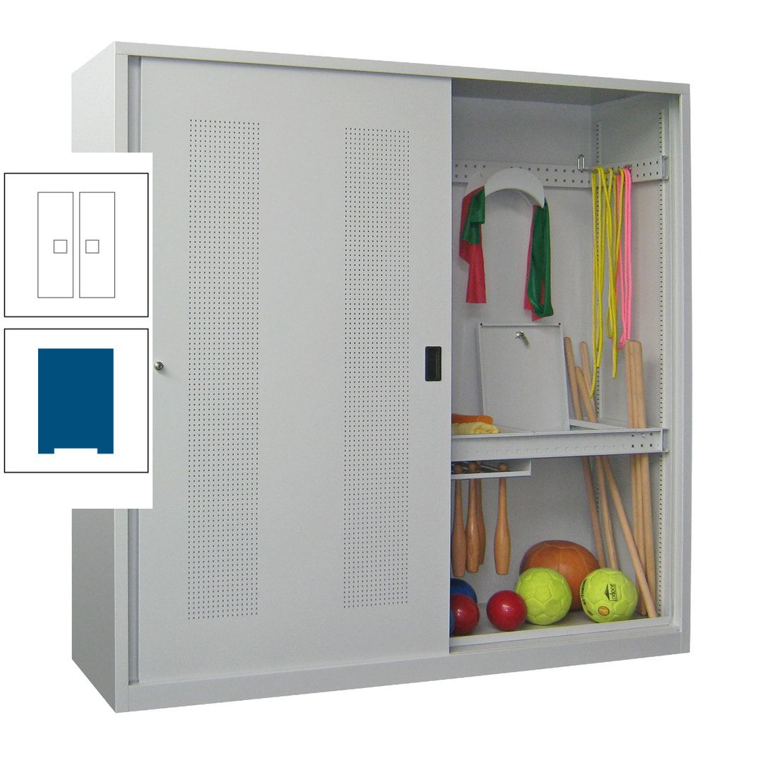 Ballschrank - Schiebetüren mit Lochfeld - Trennwand - 1.950x2.000x600 mm (HxBxT) - anthrazitgrau