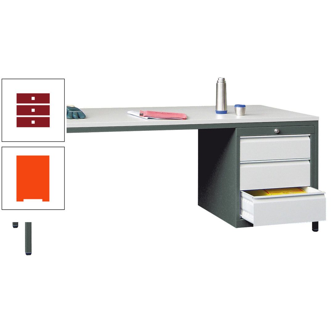 Meisterschreibtisch - 3 Schubladen 150 / 175 mm - 720 x 1.700 x 800 mm (HxBxT) - anthrazitgrau
