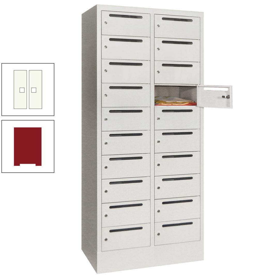 Postverteilerschrank, Schließfachschrank, 2 Abteile a 400 mm, 20 Fächer, 1.850 x 800 x 500 mm (HxBxT), Korpus anthrazitgrau, Front anthrazitgrau