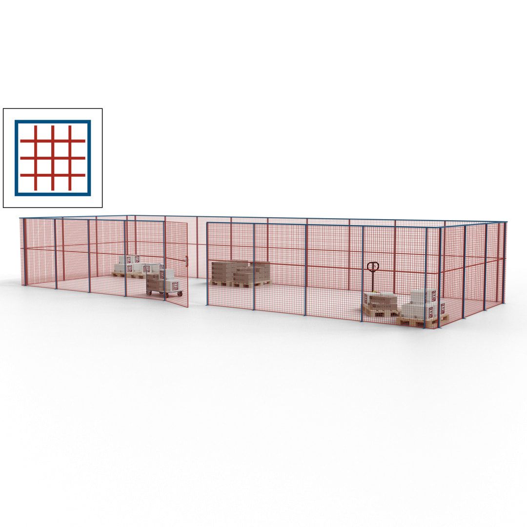 Maschinen Schutzgitter - Hallentrennwand - Sicherheitszaun - Tür - 36 m - 2.200 x 13.900 x 4.900 mm (HxBxT) - enzianblau