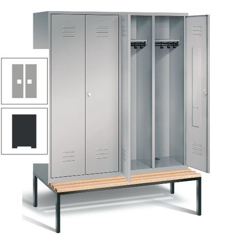 Doppel-Spindschrank, Buche Sitzbank untergebaut, 4 Abteile a 400 mm, Korpus lichtgrau, Tür anthrazitgrau, 2.090 x 1.590 x 815 mm (HxBxT)