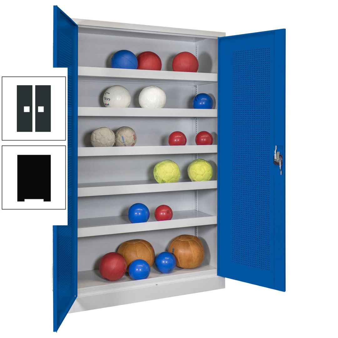 Ballschrank - Lochfeldtüren - 5 Böden - 1.950x1.200x500 mm (HxBxT) - anthrazitgrau