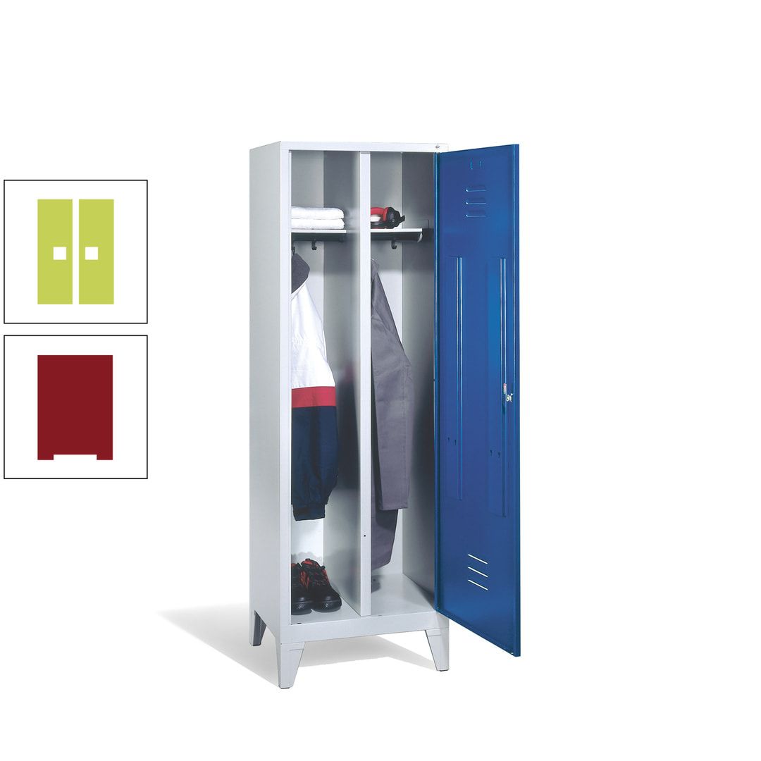 Doppel-Spind mit Großtür, Garderobenschrank mit Füßen, 2 Abteile a 300 mm, Korpus anthrazitgrau, Tür anthrazitgrau, 1.850 x 610 x 500 mm (HxBxT)