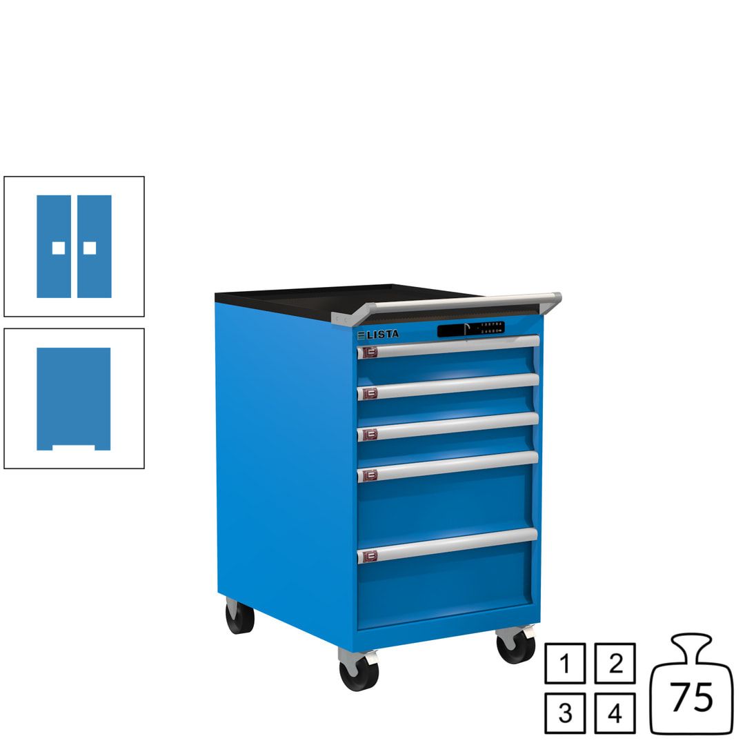 Lista Schubladenschrank - 14.397.010 - 990 x 564 x 725 mm (HxBxT) - 5 Schubladen - 75 kg - Key Lock - lichtblau (RAL 5012)