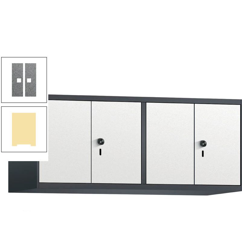 Aufsatzschrank, Schrankaufsatz, Türen paarweise, 4 Fächer a 300 mm, Farbe Pastellgelb, Tür anthrazitgrau, 500 x 1.200 x 500 mm (HxBxT)