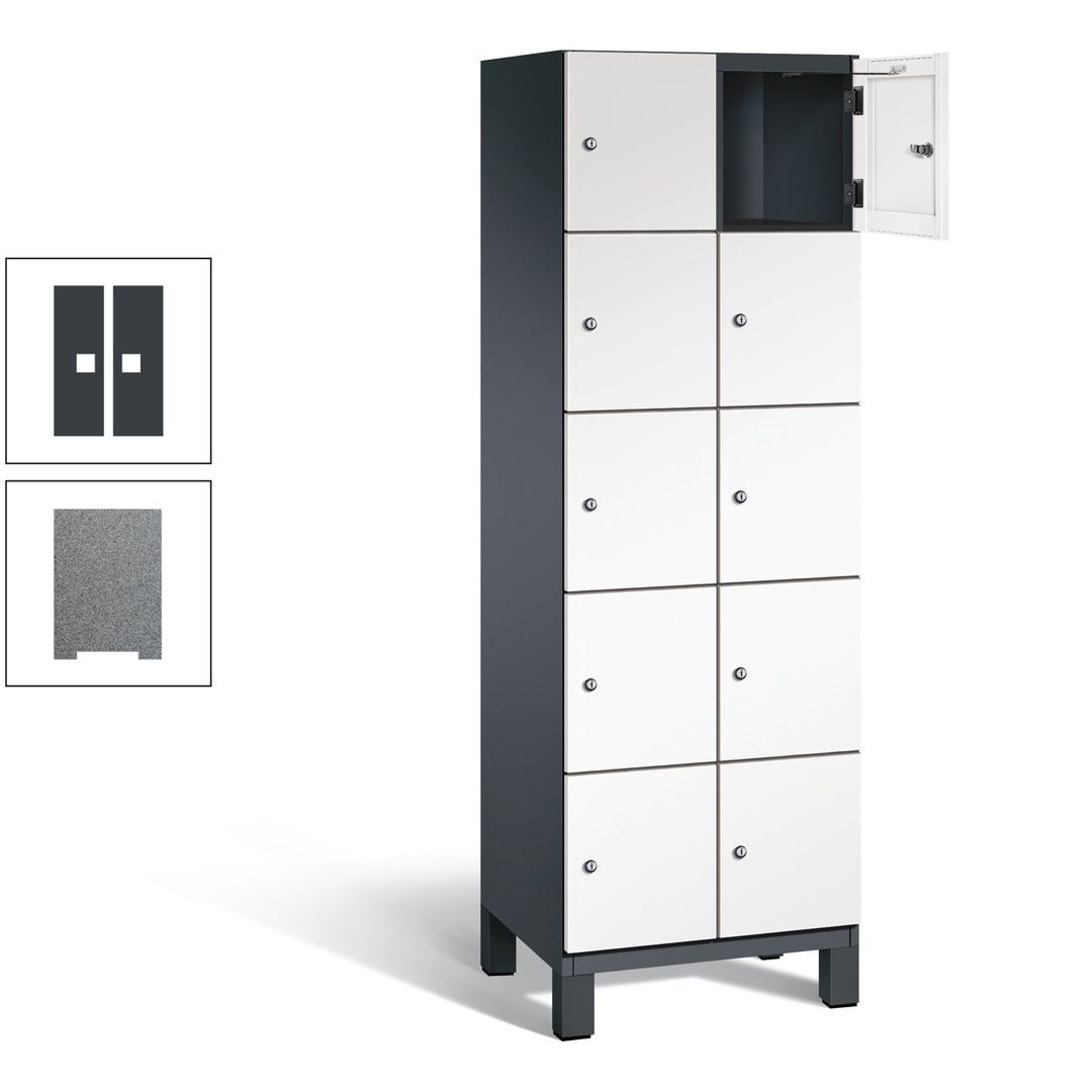 Fächerschrank, Stahlschrank, 10 Fächer, Türöffnungsbegrenzer, Füße, 1.980 x 600 x 525 mm (HxBxT), Korpus anthrazitgrau, Front anthrazitgrau