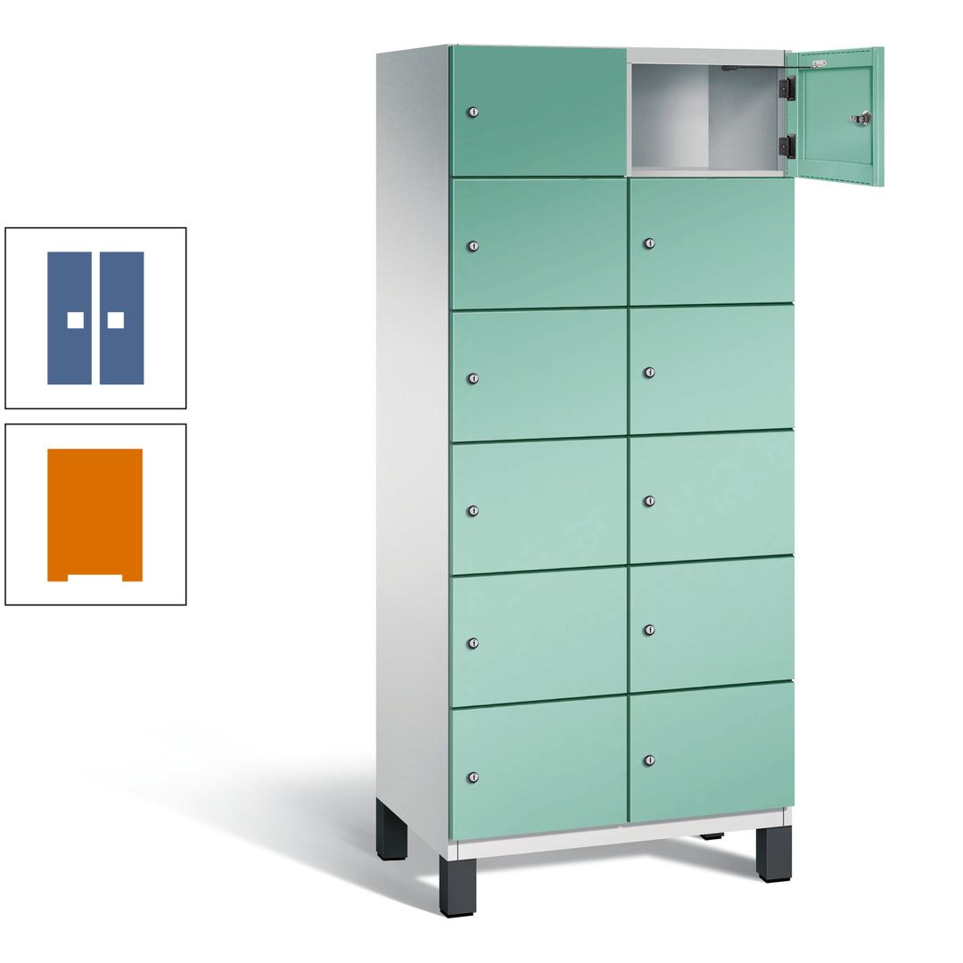 Fächerschrank, Stahlschrank, 12 Fächer, Türöffnungsbegrenzer, Füße, 1.980 x 800 x 525 mm (HxBxT), Korpus anthrazitgrau, Front anthrazitgrau
