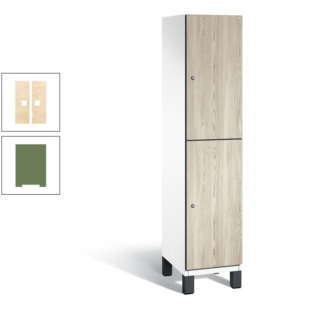 Fächerschrank, Garderobenschrank, mit Füßen, 1 Abteile, 1.980 x 400 x 525 mm (HxBxT), Korpus anthrazitgrau, Tür Donau-Ahorn