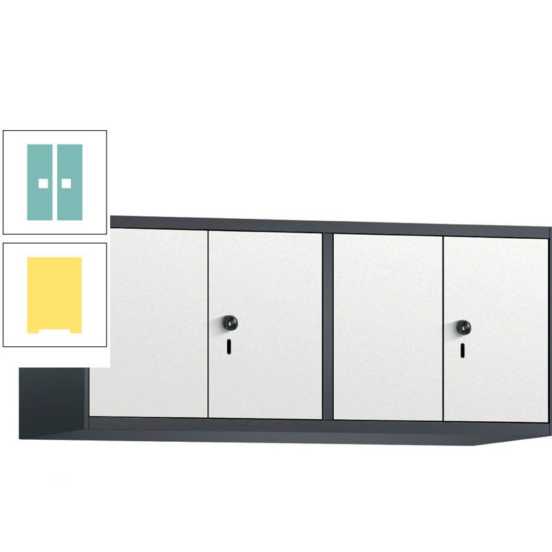 Aufsatzschrank, Schrankaufsatz, Türen paarweise, 4 Fächer a 300 mm, Farbe Pastellgelb, Tür anthrazitgrau, 500 x 1.200 x 500 mm (HxBxT)