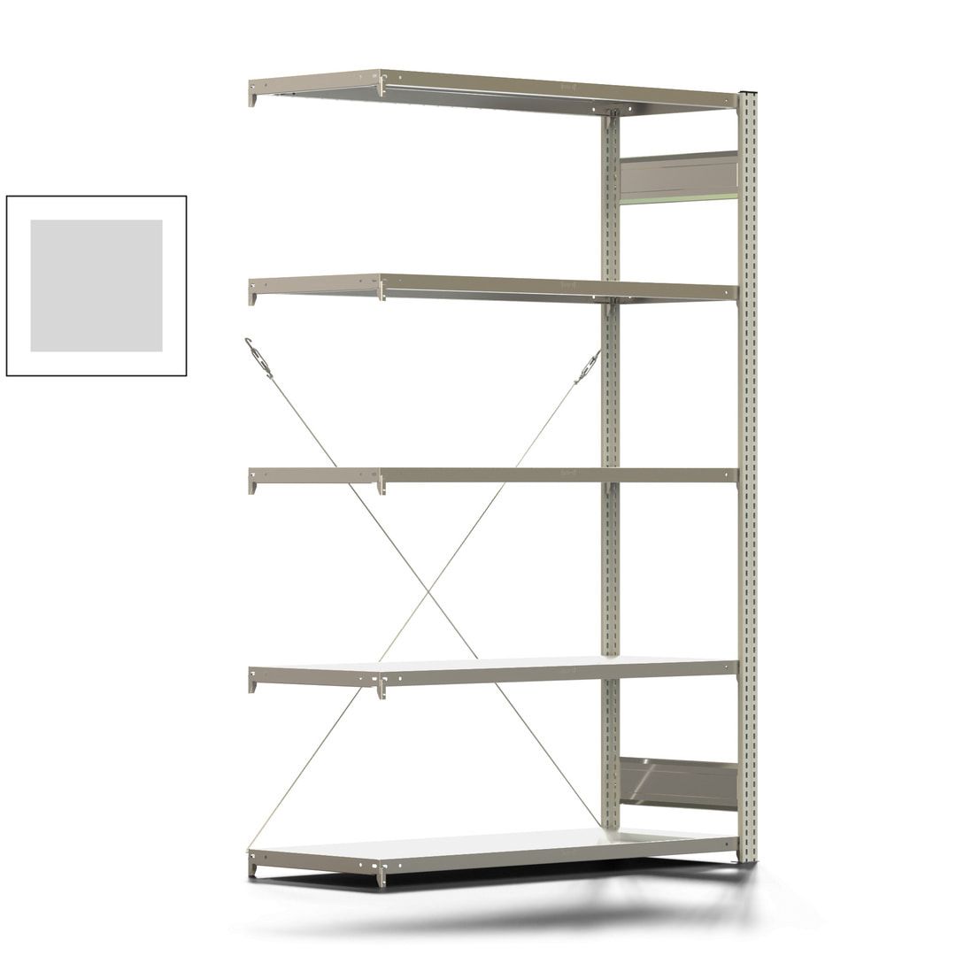 Fachbodenregal mit Tiefenriegel - 350 kg - 2.000 x 1.285 x 526 mm (HxBxT) - Anbauregal - 5 Böden - enzianblau - Lagerregal - Steckregal BERT