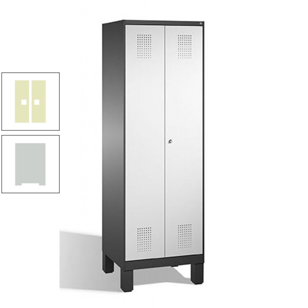 Doppel-Spind, Doppeltüren, Garderobenschrank mit Füßen, 2 Abteile a 300 mm, Korpus anthrazitgrau, Tür anthrazitgrau, 1.850 x 600 x 500 mm (HxBxT)