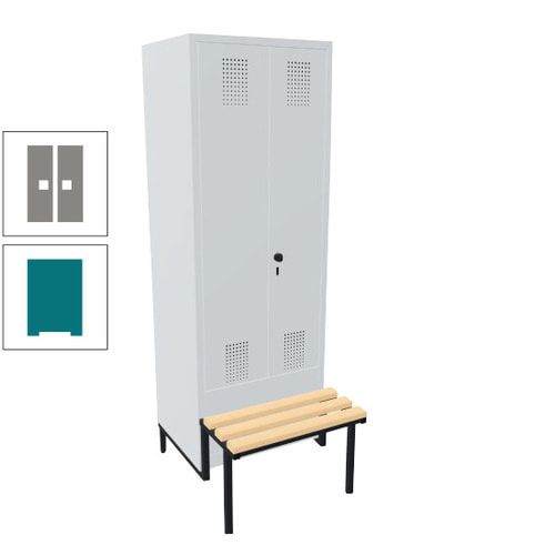 Doppel-Spind, Garderobenschrank, Buche Sitzbank integriert, 2 Abteile a 400 mm, Korpus anthrazitgrau, Tür anthrazitgrau, 1.850 x 800 x 815 mm (HxBxT)