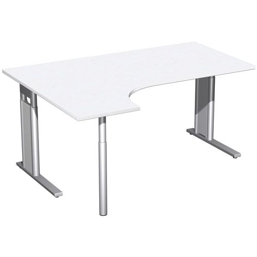 Eckschreibtisch, Ecke links, Füße einseitig verkürzt, C-Fuß Pro, höhenverstellbar, 680-820 x 1.600 x 1.200 mm (HxBxT), Dekor Ahorn