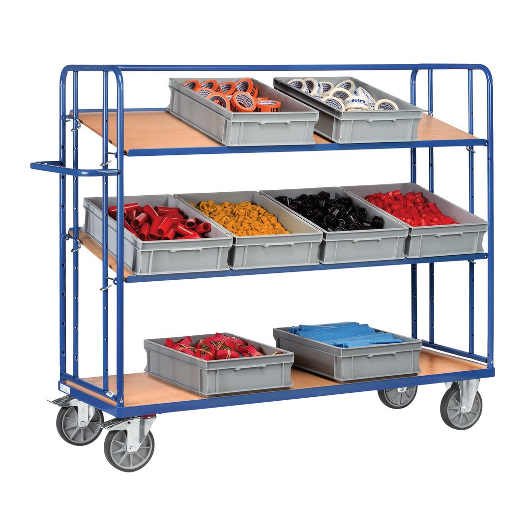 Fetra - Etagenwagen mit Schrägböden - Traglast 500 kg - 1.560 x 620 x 1.430 mm (HxBxT) - 3 Böden