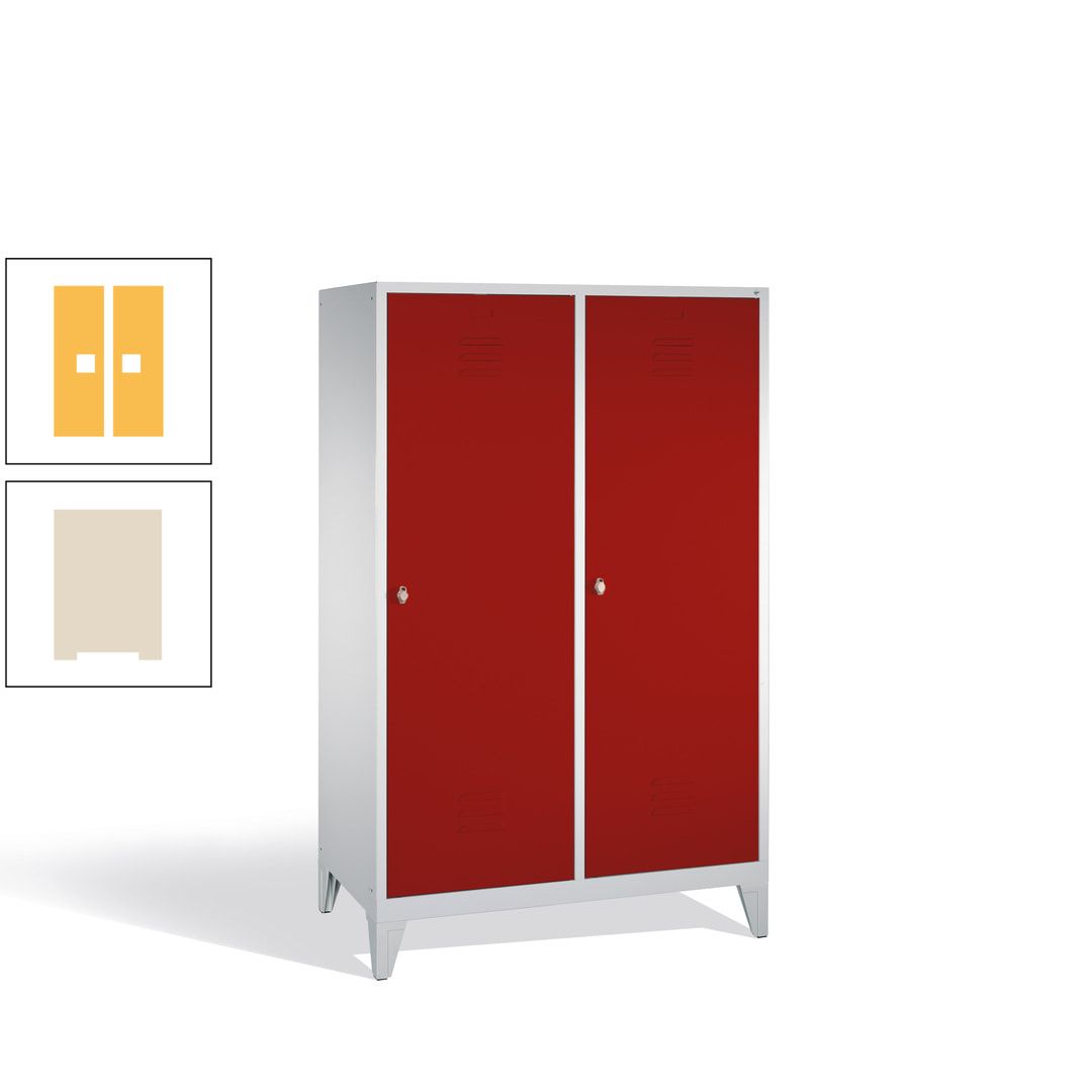 Doppel-Spind mit 2 Großtüren, Garderobenschrank mit Füßen, 4 Abteile a 300 mm, Korpus anthrazitgrau, Tür anthrazitgrau, 1.850 x 1.190 x 500 mm (HxBxT)