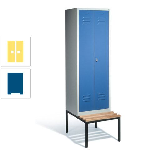 Doppel-Spindschrank, Buche Sitzbank untergebaut, 2 Abteile a 300 mm, Korpus lichtgrau, Tür anthrazitgrau, 2.090 x 610 x 815 mm (HxBxT)