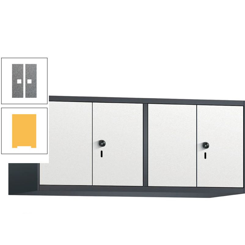 Aufsatzschrank, Schrankaufsatz, Türen paarweise, 4 Fächer a 300 mm, Farbe Pastellgelb, Tür anthrazitgrau, 500 x 1.200 x 500 mm (HxBxT)