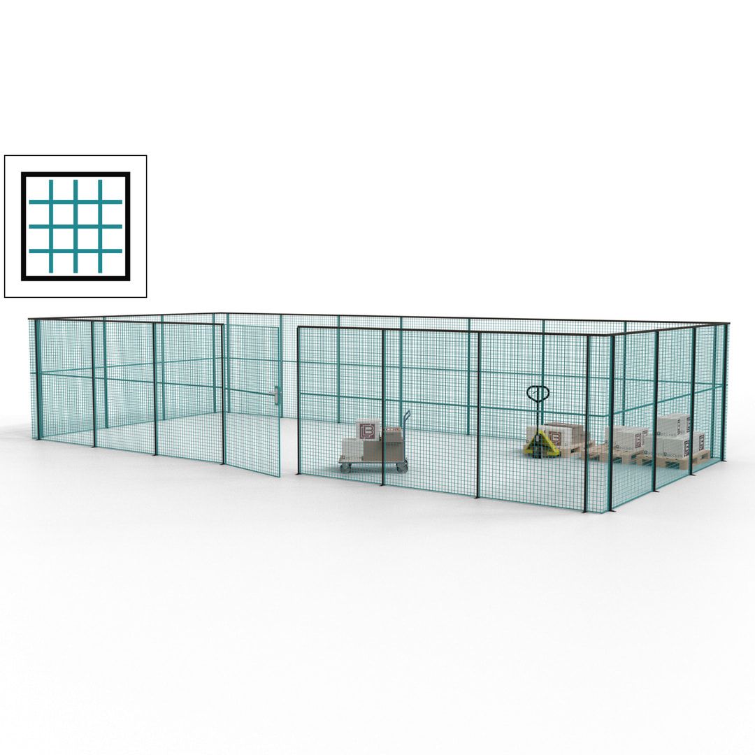 Hallentrennwand - Flügeltür, Gitter - 19 Gitterwände - 2.200 x 10.900 x 4.900 mm (HxBxT) - Perlweiß/reinorange