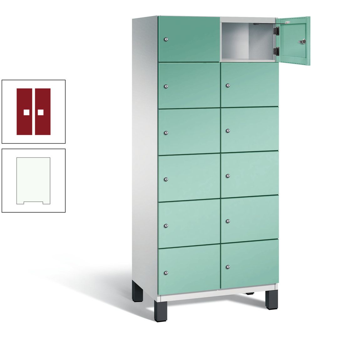 Fächerschrank, Stahlschrank, 12 Fächer, Türöffnungsbegrenzer, Füße, 1.980 x 800 x 525 mm (HxBxT), Korpus anthrazitgrau, Front anthrazitgrau
