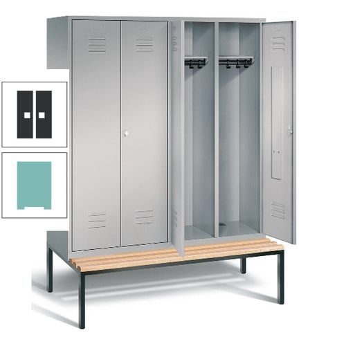Doppel-Spindschrank, Buche Sitzbank untergebaut, 4 Abteile a 400 mm, Korpus lichtgrau, Tür anthrazitgrau, 2.090 x 1.590 x 815 mm (HxBxT)