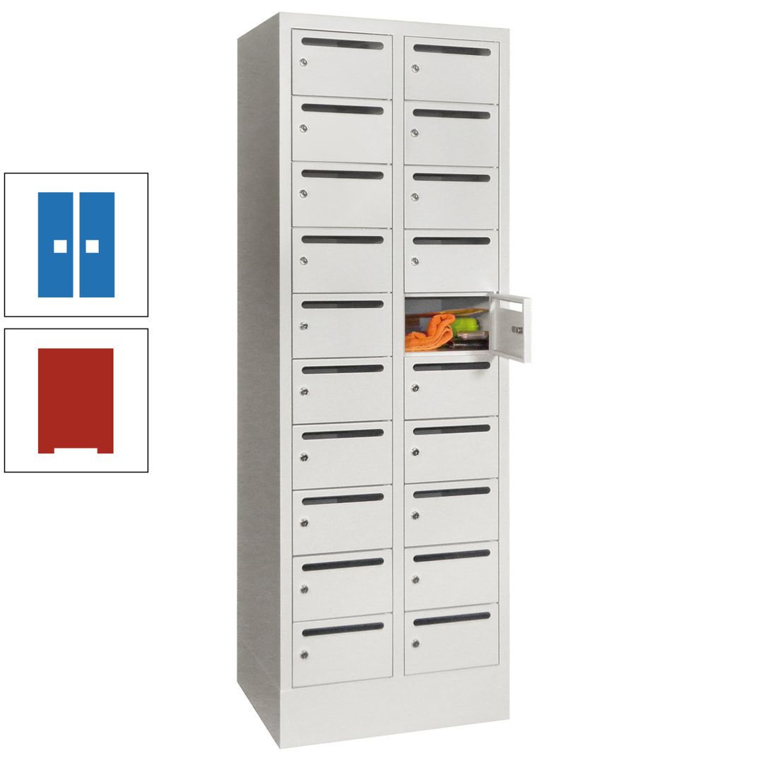 Postverteilerschrank, Schließfachschrank, 2 Abteile a 300 mm, 20 Fächer, 1.850 x 600 x 500 mm (HxBxT), Korpus anthrazitgrau, Front anthrazitgrau