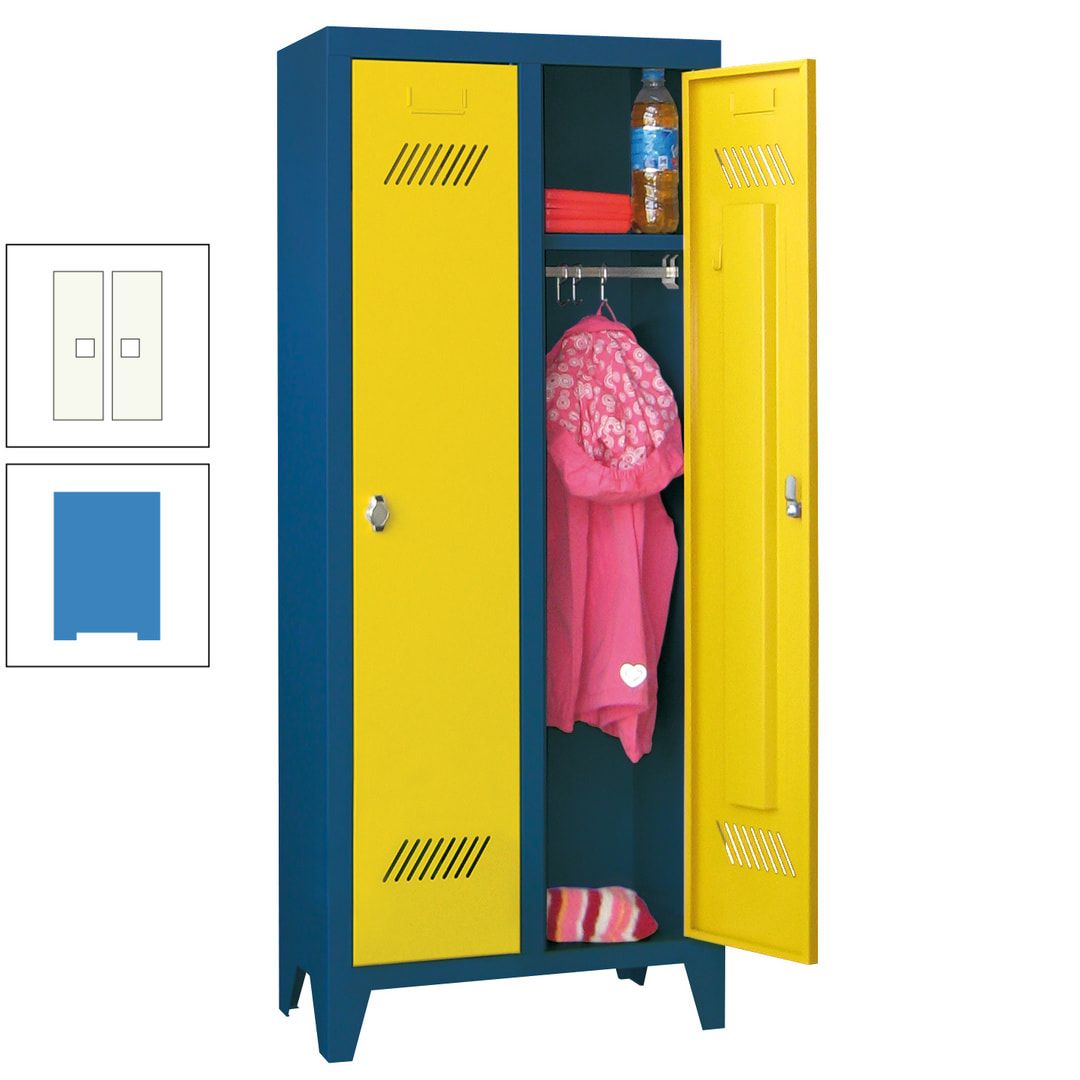Spindschrank f. Kindergärten - mit Füßen - Höhe 1.300 mm - 2 Abteile a 250 mm - Zylinderschloss - anthrazitgrau