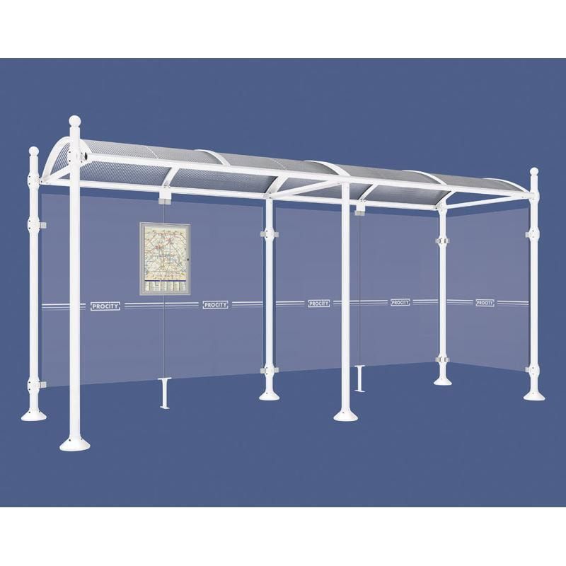 Buswartehalle, Unterstand, 2 Seitenwände, Kopf gebürsteter Edelstahl, ESG, Fahrplanschaukasten, 2.500 x 2.500 x 1.600 mm (HxBxT), Farbe enzianblau
