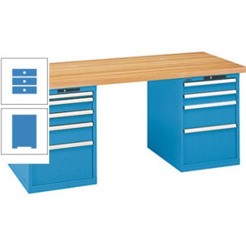 Werkbank, Buchenplatte - Code Lock - Tragkraft 1.000 kg - 850 x 2.000 x 800 mm (HxBxT) - 9 Schubladen - Capriblau