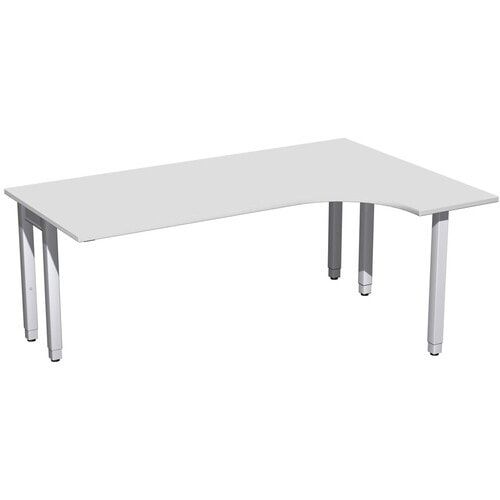 Eckschreibtisch, Ecke rechts, Füße einseitig verkürzt, 4-Fuß Quadrat Pro, höhenverstellbar, 680-800 x 1.600 x 1.200 mm (HxBxT), Dekor Ahorn