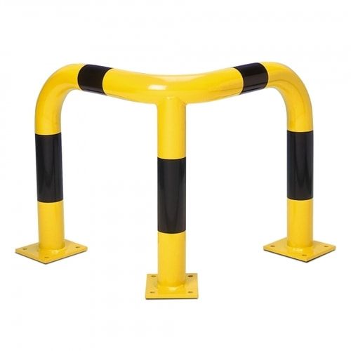 Eck Rammschutz-Bügel Indoor, Anfahrschutz aus Gütestahl, hochbelastbar, 600 mm Breite/Tiefe, Höhe 1.200 mm, gelb kunststoffbeschichtet
