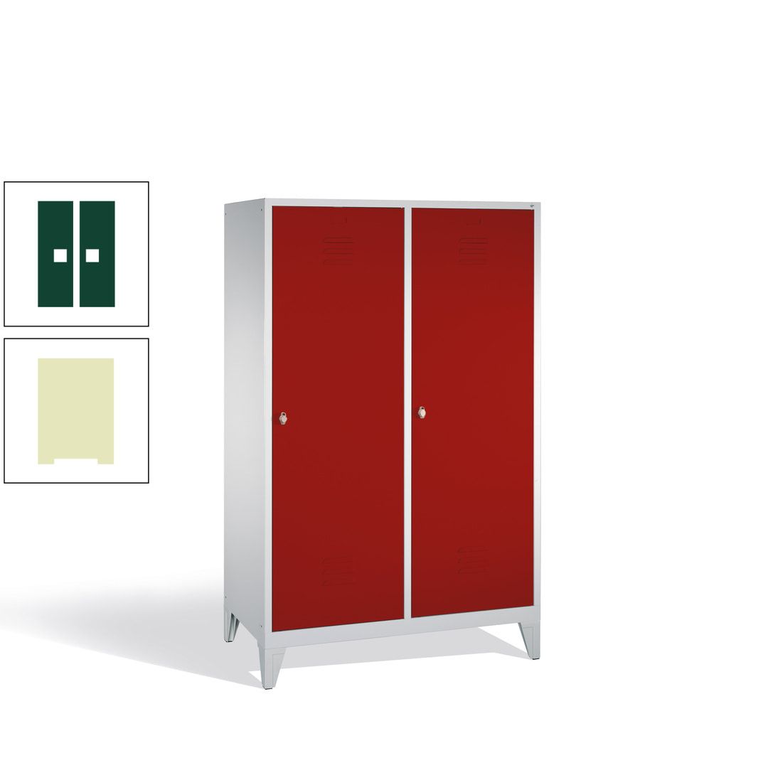 Doppel-Spind mit 2 Großtüren, Garderobenschrank mit Füßen, 4 Abteile a 300 mm, Korpus anthrazitgrau, Tür anthrazitgrau, 1.850 x 1.190 x 500 mm (HxBxT)
