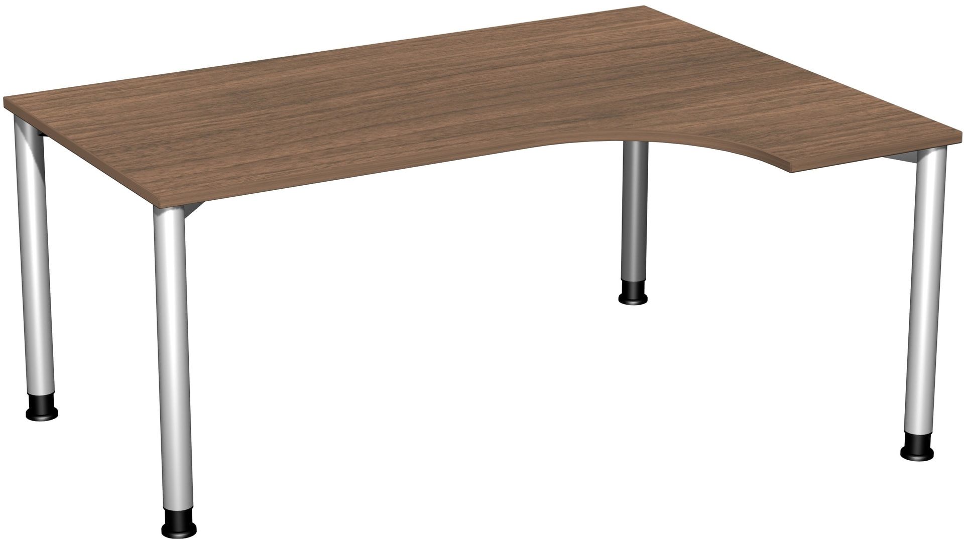Eckschreibtisch mit einseitig verkürzten, 4-Fuß Flex, Ecke rechts, Höhe 680-800 mm, 1.600 x 1.200 mm (BxT), Gestell anthrazit, Ahorn