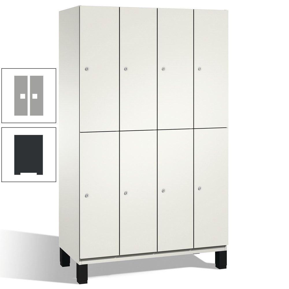Fächerschrank, Stahlschrank, doppelstöckig, 8 Fächer, mit Füßen, Korpus enzianblau, Tür Fernblau, 1.980 x 1.200 x 525 mm (HxBxT)