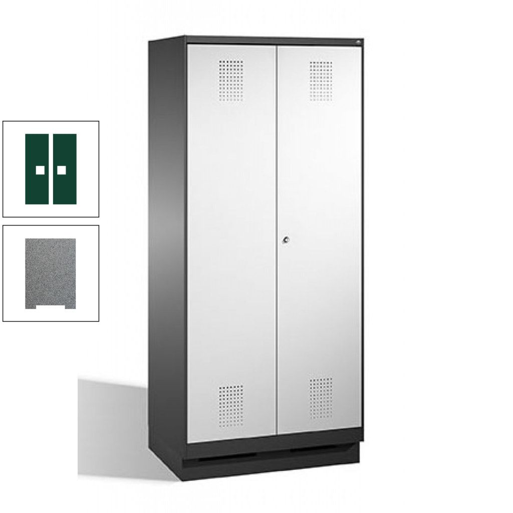 Doppel-Spind, Doppeltüren, Garderobenschrank mit Sockel, 2 Abteile a 400 mm, Korpus anthrazitgrau, Tür anthrazitgrau, 1.800 x 800 x 500 mm (HxBxT)